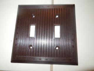 Vintage Nos Art Deco Brown Bakelite Uniline Switch Plates Ribbed Light Toggle photo