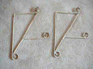 Pair Vintage Metal Double Tier Shelf Brackets White Shabby Chic Chippy Paint photo