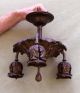 Pr Small 1900s Antique Bronze Acanthus Leaves 3 - Socket Chandelier Lamp Fixtures Chandeliers, Fixtures, Sconces photo 3