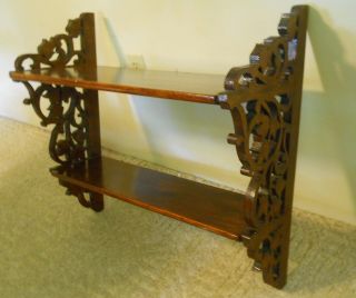 Two Tier Solid Wood Victorian Wall Shelf.  Hand - Made. photo
