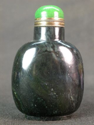 Chinese Natural Dark Green Jasper Snuff Bottle photo