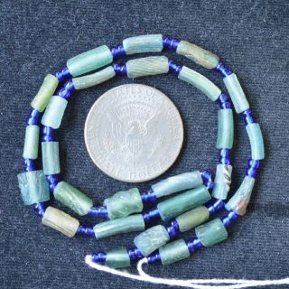 Ancient Roman Glass Beads 1 Medium Strand Aqua And Green 100 - 200 Bc 0338 photo