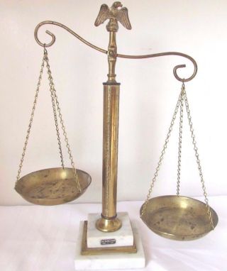 Antique Vintage Brass Attorney Scales Of Justice W Fine Marble Base From Italy photo