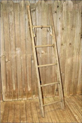 Vtg Wood Ladder Shelf 5 Step Wall Decor Primitive Chic Shabby Stand Industrial photo