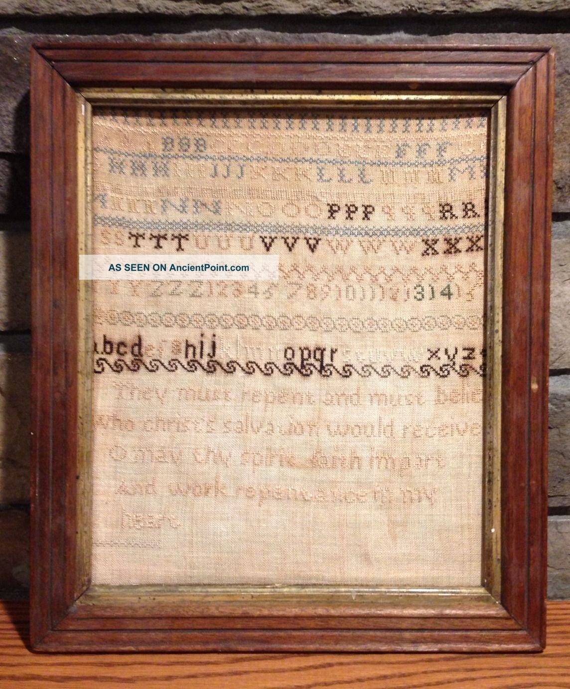 Antique Hand Stitched Sampler 19th Century Alphabet Folk Art Linen Embroidery Primitives photo