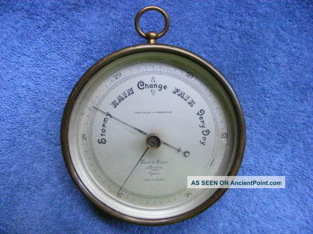 Antique Short & Mason Tycos Barometer - Brass Case,  Silvered Face,  Beveled Glass Barometers photo