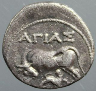 Apollonia,  Illyria,  Cow,  Suckling Calf,  AΓiaΣ,  Drachm,  Silver,  200 - 80 B.  C. photo