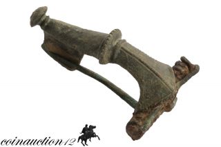 Roman Bronze Intaglio Trumpet Fibula Brooch 1st - 2nd Century Ad photo