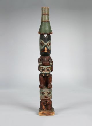 Antique Native American Indian Northwest Coast Wood Totem Pole Sculpture / Nr photo