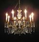 Vintage French Italian Brass Fiery Crystals 8 Light Chandelier - Large Chandeliers, Fixtures, Sconces photo 1