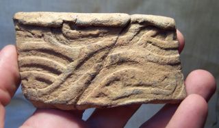 Precolumbian Pottery Rim Shard Alabama Indians.  900 - 1200 A.  D.  Clay photo