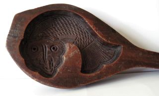 Rare 19thc Antique Primitive Wood Hand Carved Fish Butter Mold Folk Art Stamp photo