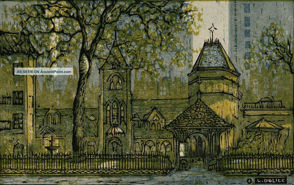 1931 Pencil Signed Fine Art Linocut Print York City Landscape Leon Dolice Art Deco photo