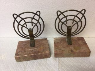 Best Vintage Atomic Age Modernism Bookends Brass Radar Antenna On Marble Base photo