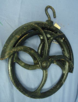 Aq - Vintage Cast Iron Industrial Steampunk Art/decor Pulley - Black Flywheel Well photo