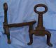 Antique Wrought Iron Diminutive Skeleton Keyhole Fireplace Andirons Fire Dogs N Hearth Ware photo 1