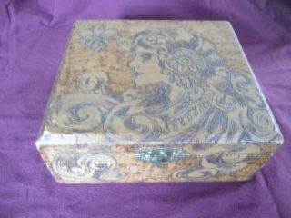 American Pyrography - Decorated Wooden Box W/french Motif C.  1914 - 18 World War I photo