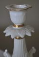 Antique Repro Porcelain White And Gold Candlestick Baroque Leaf & Dolphin Motif Candlesticks photo 7