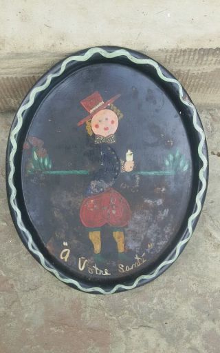 Vintage 1950s Metal Tole Ware Hand Painted Serving Tray 17.  5 