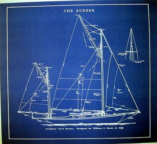 Vintage Sailboat Yawl 1913 Builders Blueprint Plan 23 