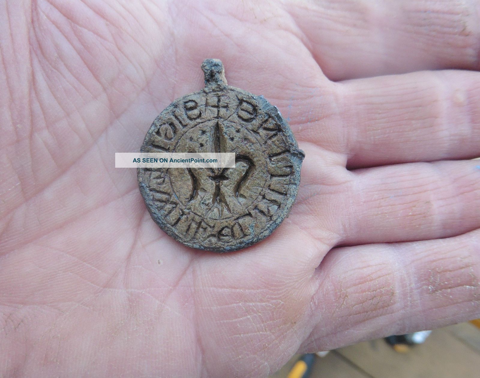 Fantastic Medieval 13th Century Personal Round Lead Seal Lis In Centre British photo