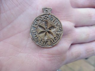Medieval 13th Century Personal Round Lead Seal Petal Design In Centre photo
