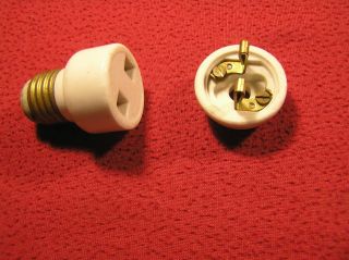 Antique 1900 Ge Electrical Porcelain Threaded Light Bulb Base With Cord Plug photo