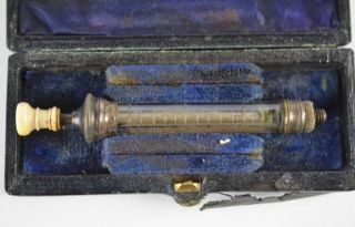 19c.  Antique Medical Small Anesthesia Syringe Glass And Bone photo