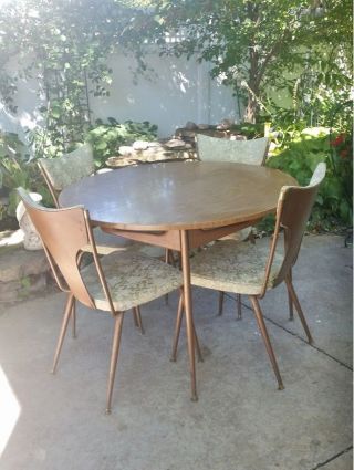 Vintage Mid Century Modern Dinette Table And Chairs Kitchen Dining Walnut photo