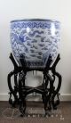 Important Huge Antique Chinese Blue,  White Porcelain Fish Bowl Planter W Dragon Vases photo 2