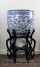 Important Huge Antique Chinese Blue,  White Porcelain Fish Bowl Planter W Dragon Vases photo 3