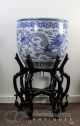 Important Huge Antique Chinese Blue,  White Porcelain Fish Bowl Planter W Dragon Vases photo 4