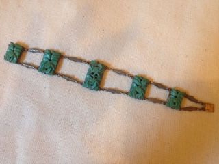Unusual Vintage Chinese Carved Green Turquoise Bracelet photo