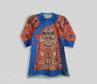 Old Chinese Embroidered Silk Child Robe Textile With Dragon photo