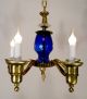 Antique Vintage Brass And Blue Glass Chandelier Ceiling Light Fixture Lamp Chandeliers, Fixtures, Sconces photo 1