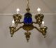Antique Vintage Brass And Blue Glass Chandelier Ceiling Light Fixture Lamp Chandeliers, Fixtures, Sconces photo 2