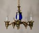Antique Vintage Brass And Blue Glass Chandelier Ceiling Light Fixture Lamp Chandeliers, Fixtures, Sconces photo 3