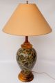 Large Vintage Italy Majolica Pottery Glazed Table Lamp Wood Base Cap Lamps photo 9
