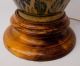 Large Vintage Italy Majolica Pottery Glazed Table Lamp Wood Base Cap Lamps photo 10