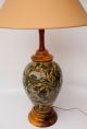 Large Vintage Italy Majolica Pottery Glazed Table Lamp Wood Base Cap Lamps photo 8