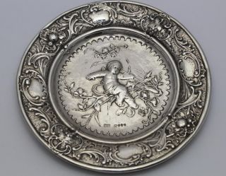 Solid Silver Antique Heavy Cast Cherub Cupid Dish Tray 1892 (108 - 1 - Svy) photo