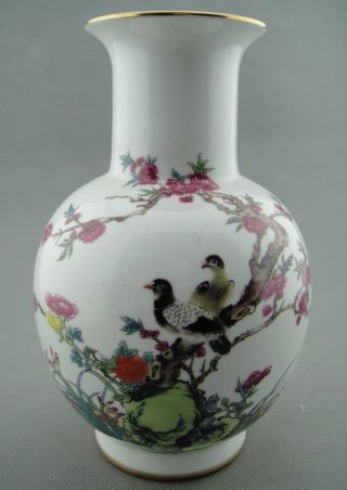 Antique China Famille Rose Porcelain Vase Painted Flower Bird Yogzheng Mark 8.  3 