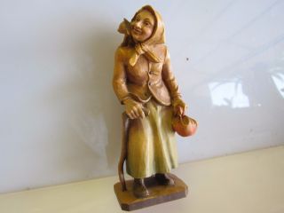Antique Miniature Wood Carvings - Vtg German Carved Figures - Cat Ladie photo
