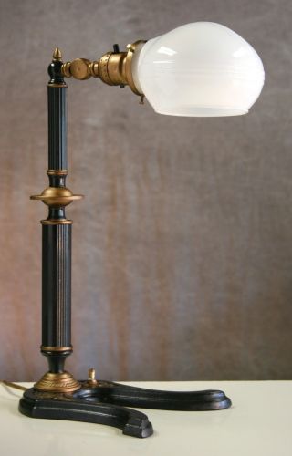 Antique Desk Table Lamp Authentic 1930 ' S,  Restored,  Glass Shade, photo