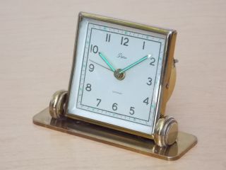 Artco Square Brass Deco Alarm Clock Mid Century Modern Glow In The Dark Hands photo