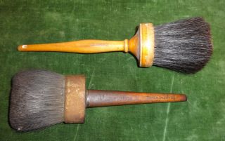 2 Early Antique Horse Hair Paint ? Brush With Wooden Handle Both Are Signed photo