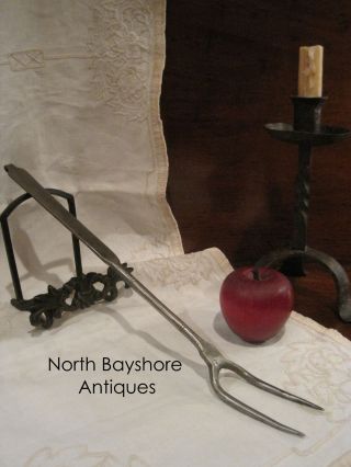 Antique 1700s Primitive Metalware Colonial Folk Art Wrought Iron Flesh Fork Aafa photo