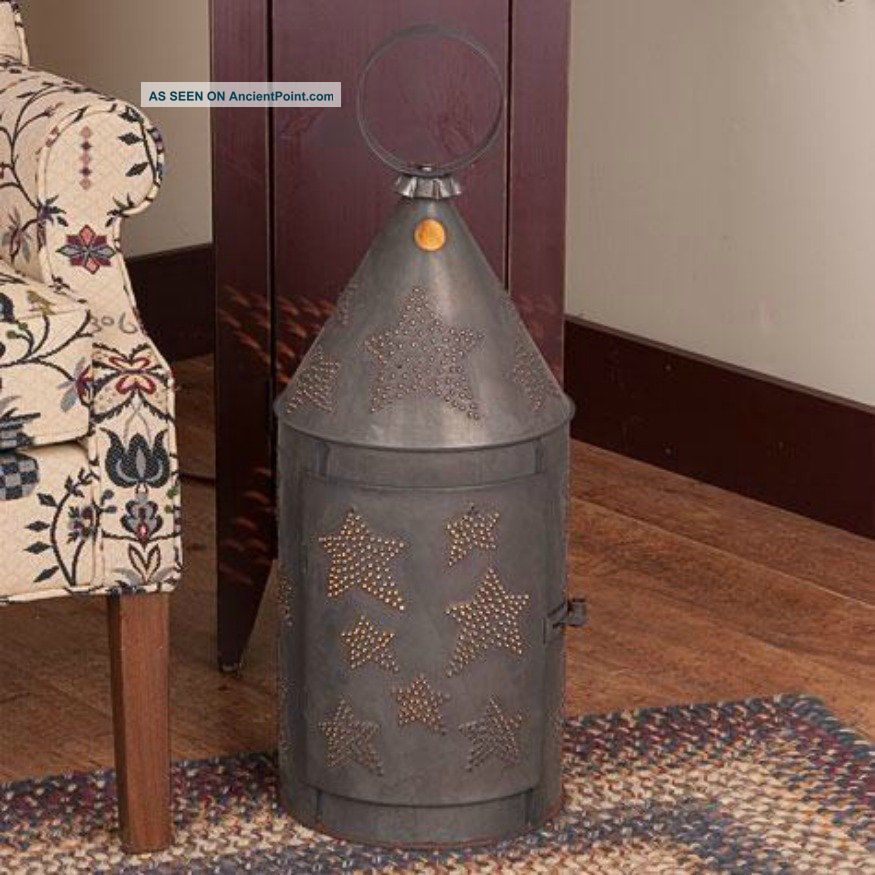 Punched Tin Floor Lantern Light 36 Inch Primitive Antique Star Tinners Lamp Primitives photo