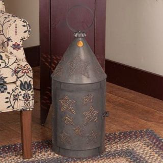 Punched Tin Floor Lantern Light 36 Inch Primitive Antique Star Tinners Lamp photo