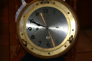 Vintage Brass Ship ' S Time Clock Quartz Mounted In Oak Diff.  Dials See Pictures photo